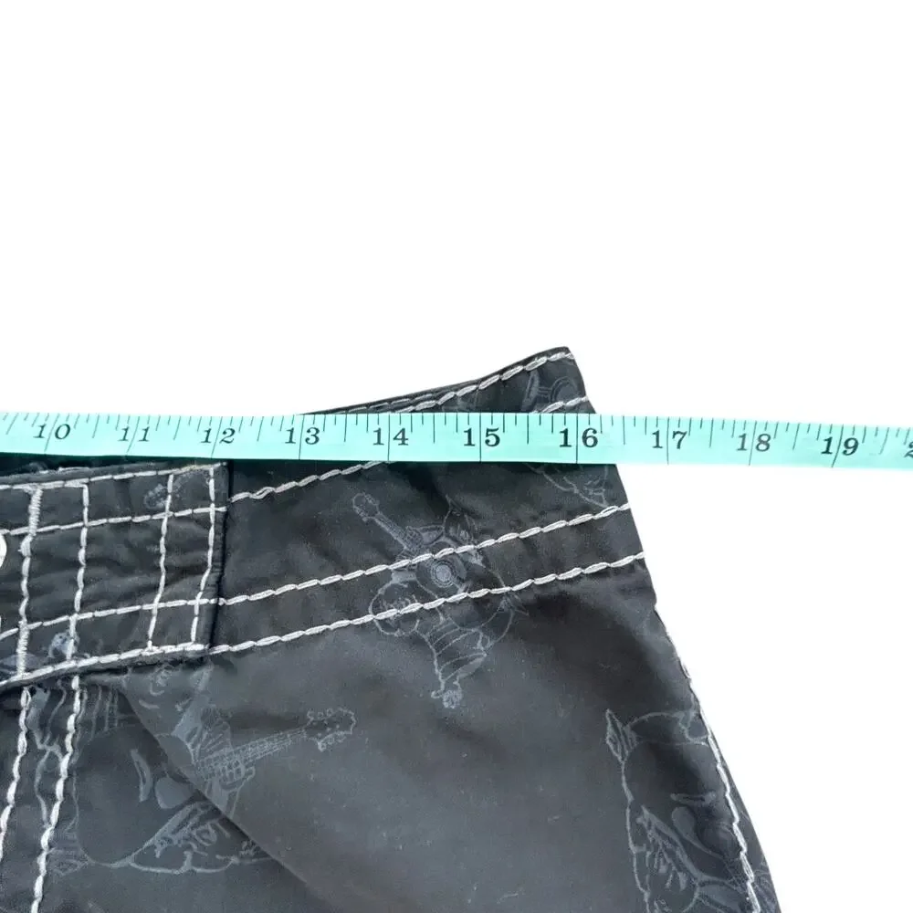 True Religion Buddha Print Board Shorts Men’s 32 Black Surf Swim Trunks Y2K